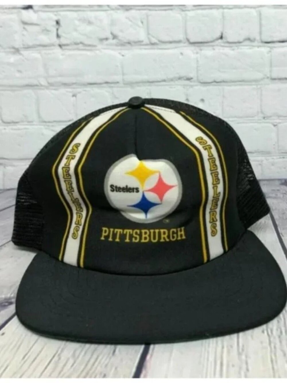 Vintage New Era Dupont Trucker Hat Pittsburgh Steelers Visor Made in USA M-L